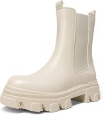Women Platform Chelsea Boots Lug Sole Combat Mid Calf Slip On Chunky Ankle Booties