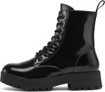 Women Combat Boots Lace-Up Platform Ankle Booties Chunky Low Heel Side Zipper Shoes - Image 2