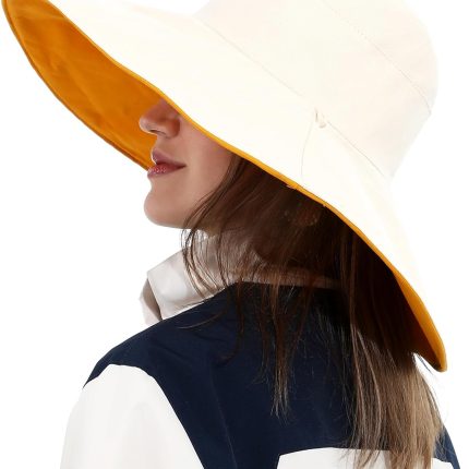 Sun Hat for Women Wide Brim Reversible Double-Sided UV Protection Cotton Fisherman Cap Summer UPF 50+