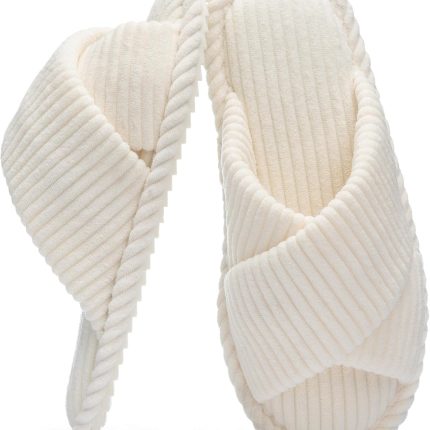 Slippers for Women Memory Foam House Bedroom Corduroy Crossbands Open Toe Slides Sandals Shoes Comfy Trendy Gift for Women Anti-Skid sole